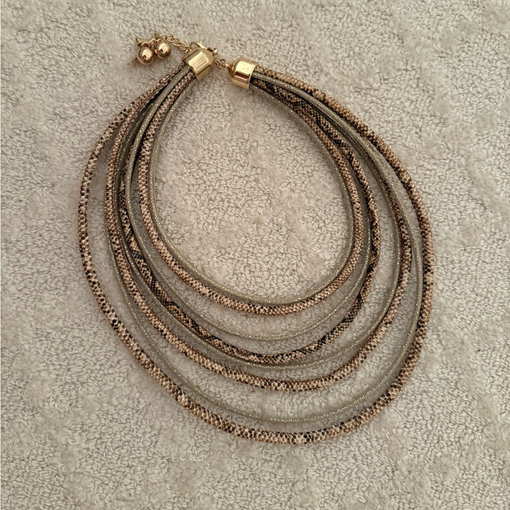 Elegant Gold and Black Layered Snakeskin Necklace